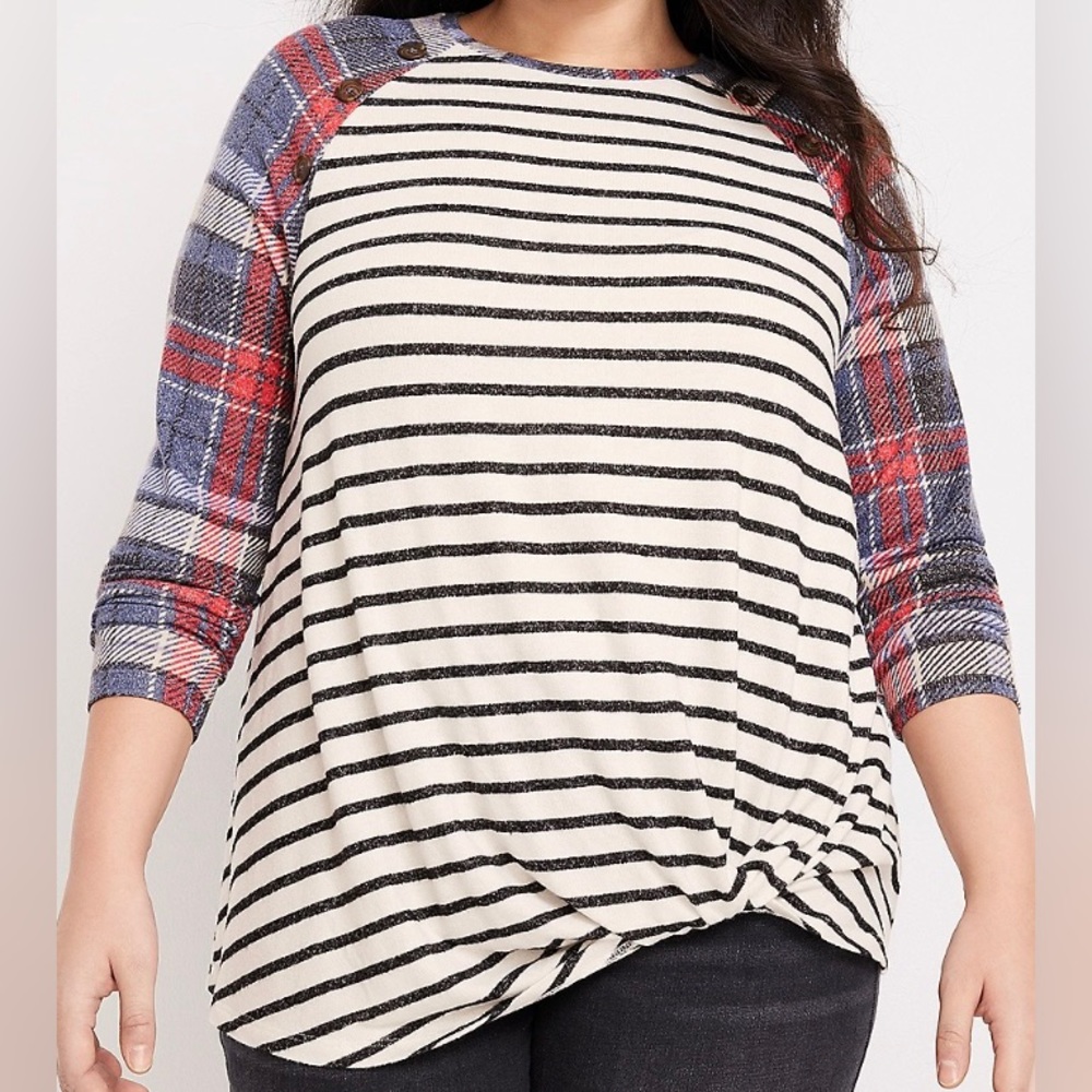 Maurices Women’s Plus Size Striped Front Knot Button Mixer Tee - Size 2x